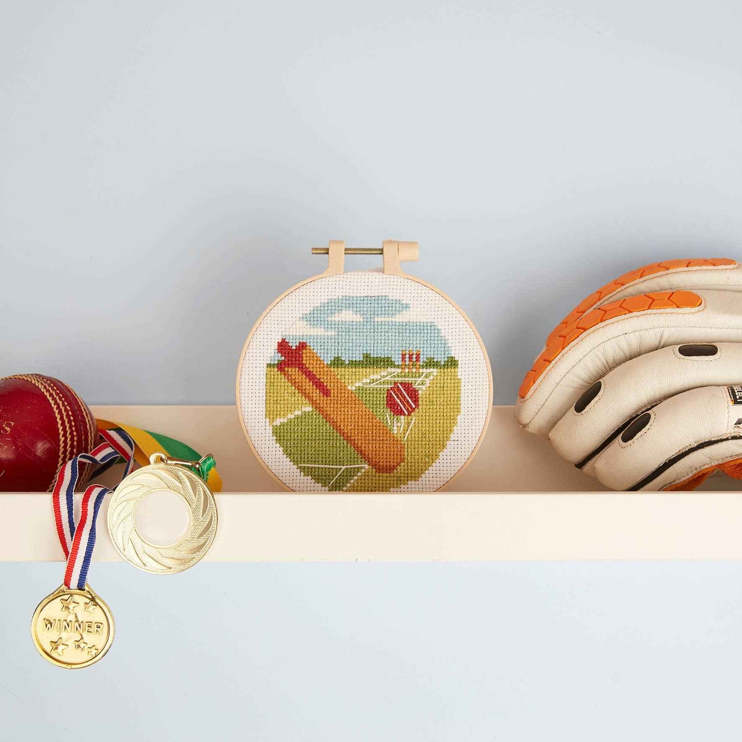 Simply Make Cross Stitch Kit, Cricket Match Design, 5"