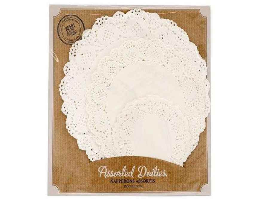 White Assorted Doilies Pk36