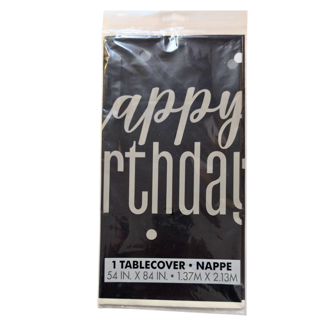 Black & Silver Happy Birthday Table Cover