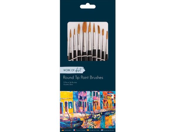 Work of Art - 12 Natural Round Tip Assorted Artist Paint Brushes