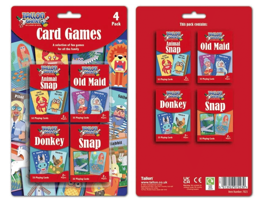 Pack of 4 card games: Old Maid, Animal Snap, Donkey & Snap