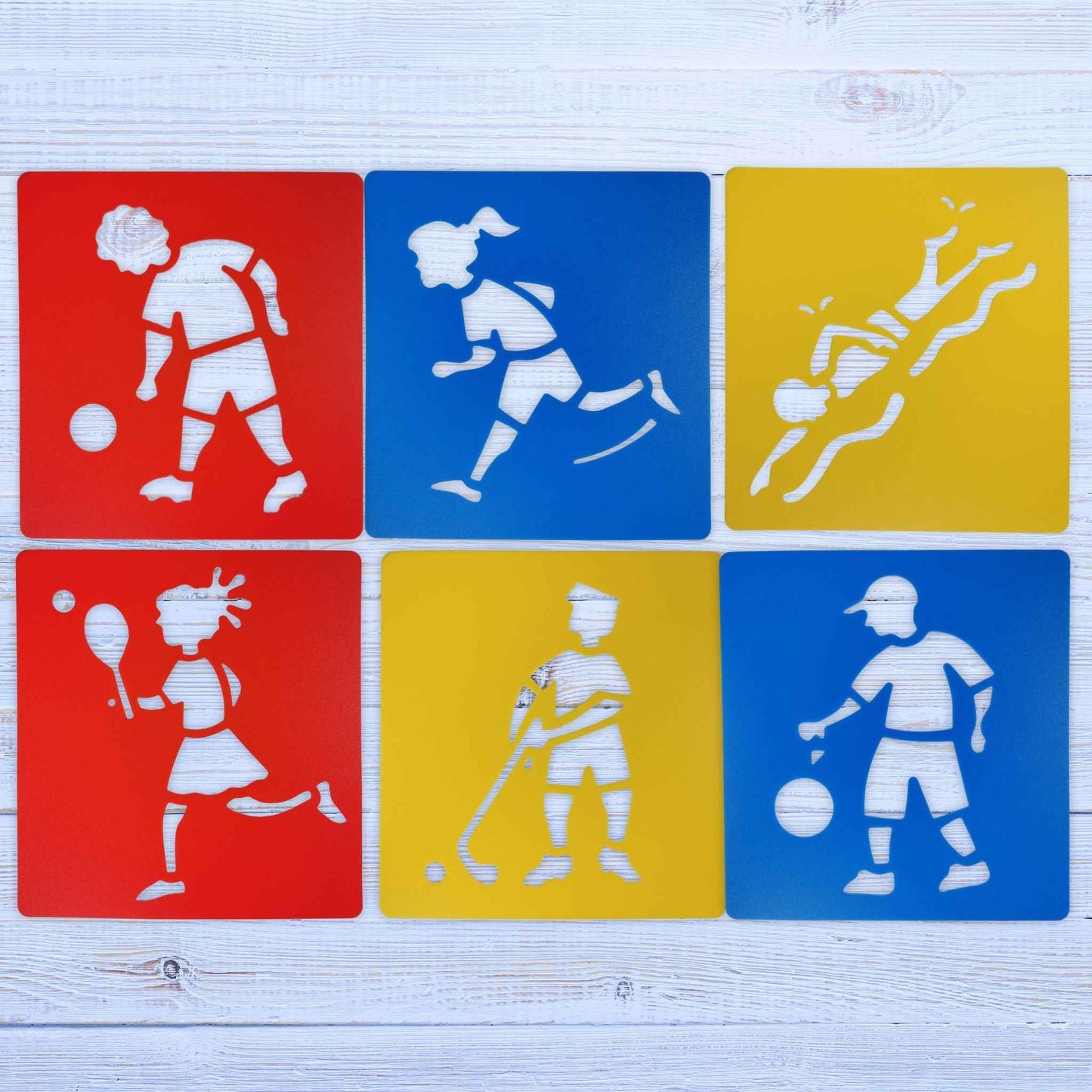 Reusable Large Sports Activity Art Stencils 6 Pieces Stencil Sets for Kids