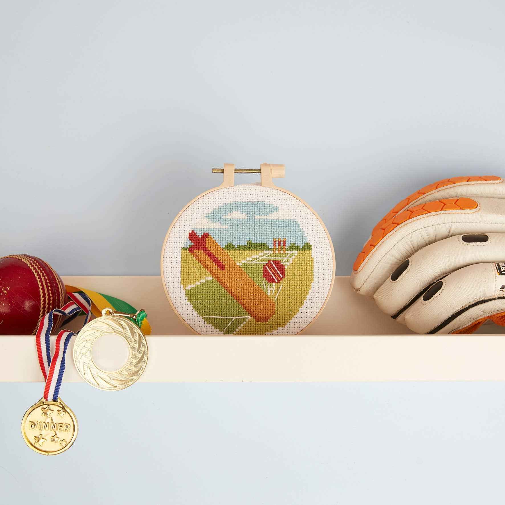 Simply Make Cross Stitch Kit, Cricket Match Design, 5"
