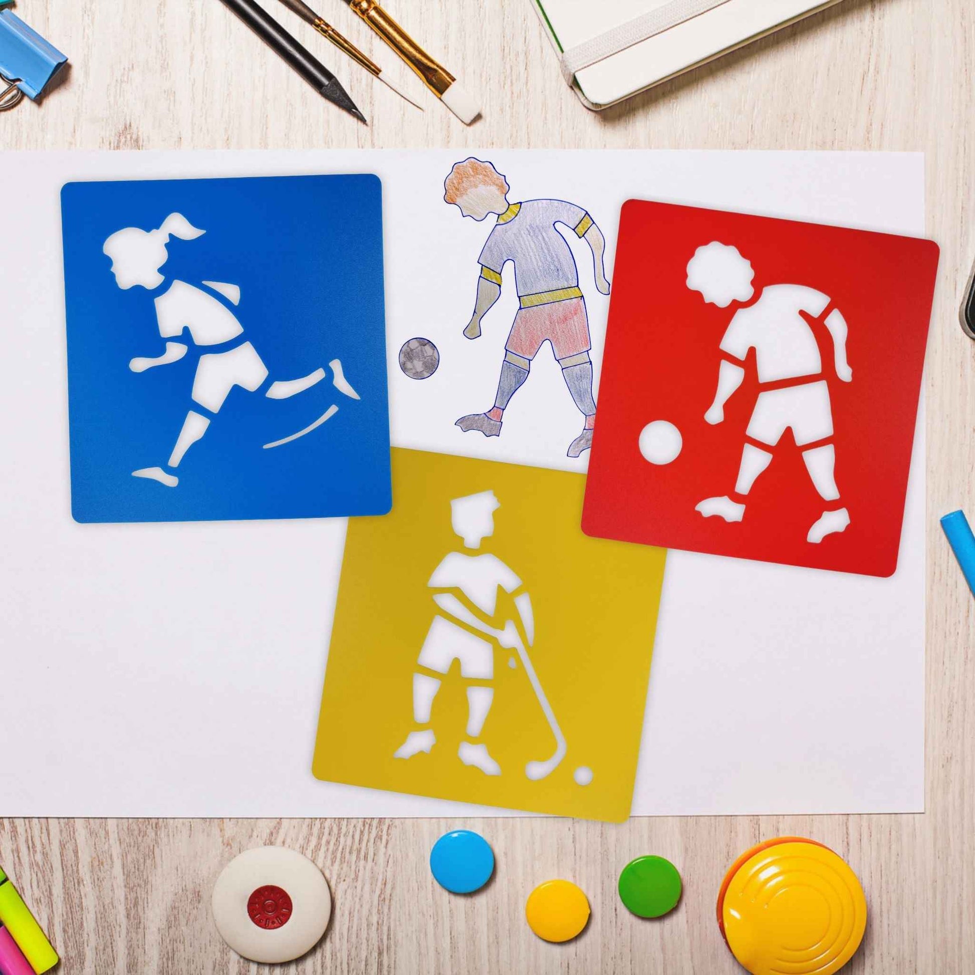 Reusable Large Sports Activity Art Stencils 6 Pieces Stencil Sets for Kids