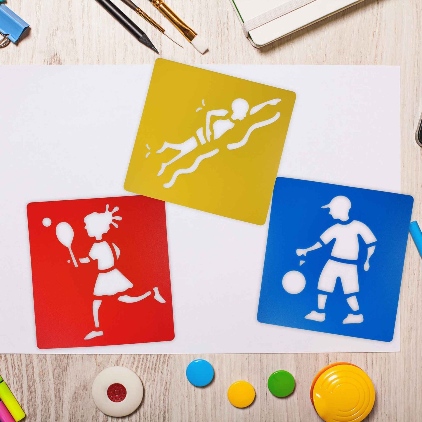 Reusable Large Sports Activity Art Stencils 6 Pieces Stencil Sets for Kids