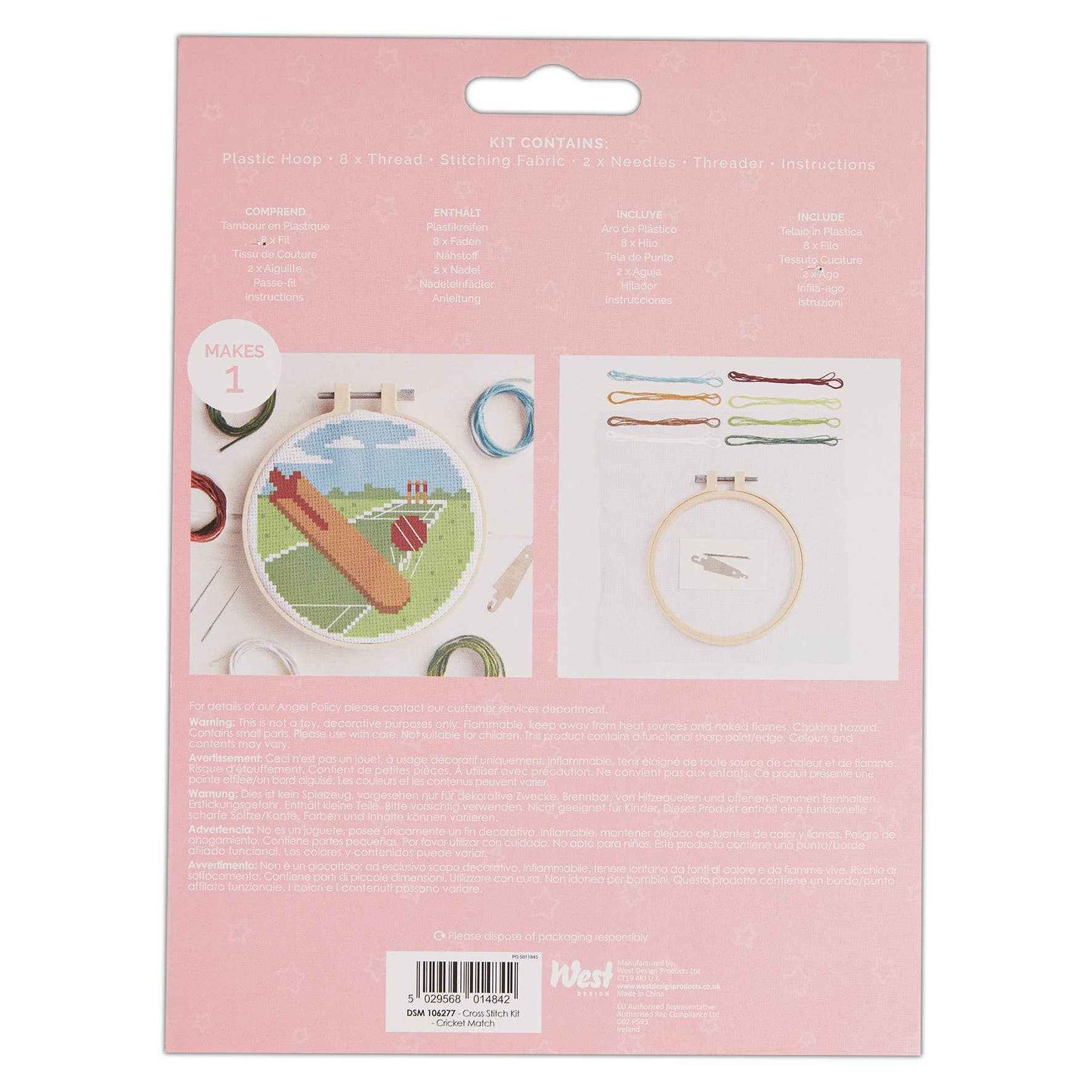 Simply Make Cross Stitch Kit, Cricket Match Design, 5"