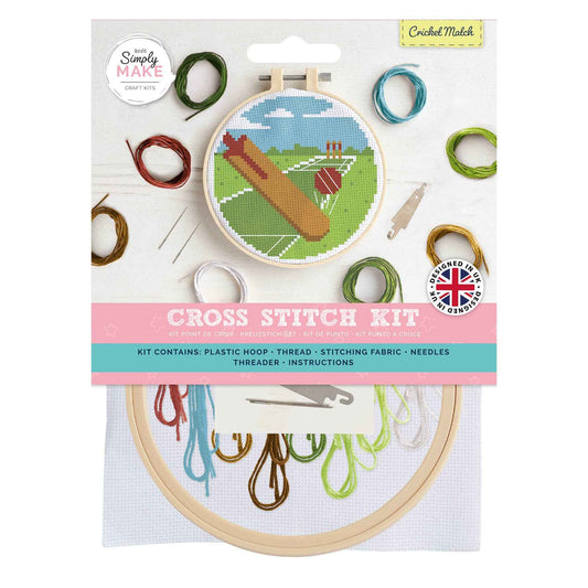 Simply Make Cross Stitch Kit, Cricket Match Design, 5"