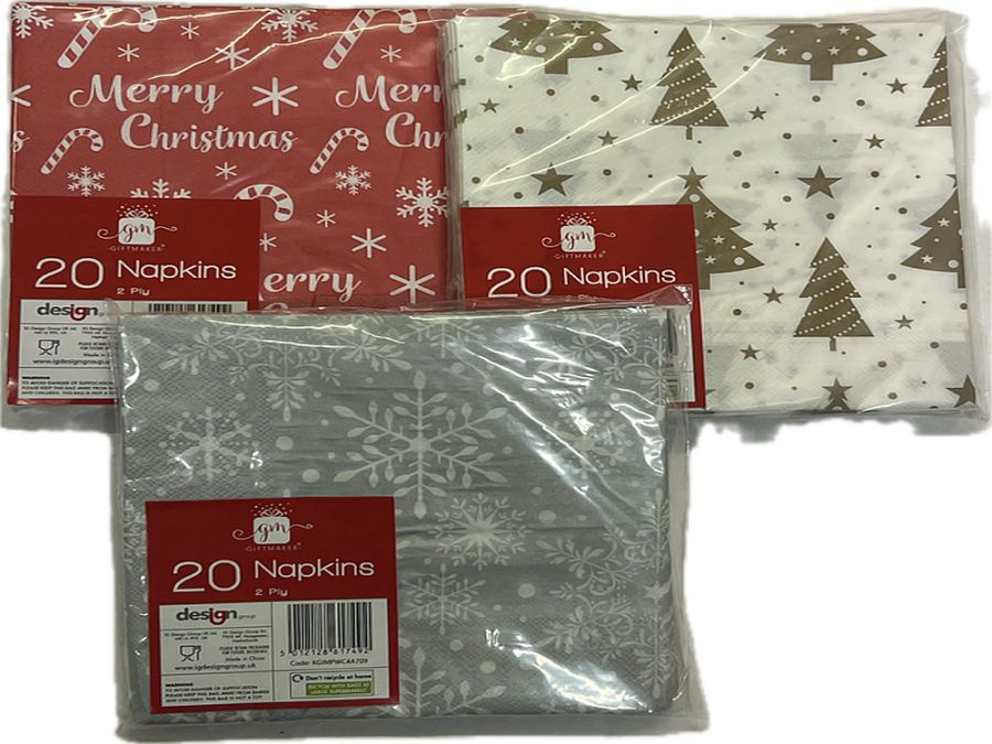 Assorted Christmas Napkins Pk20