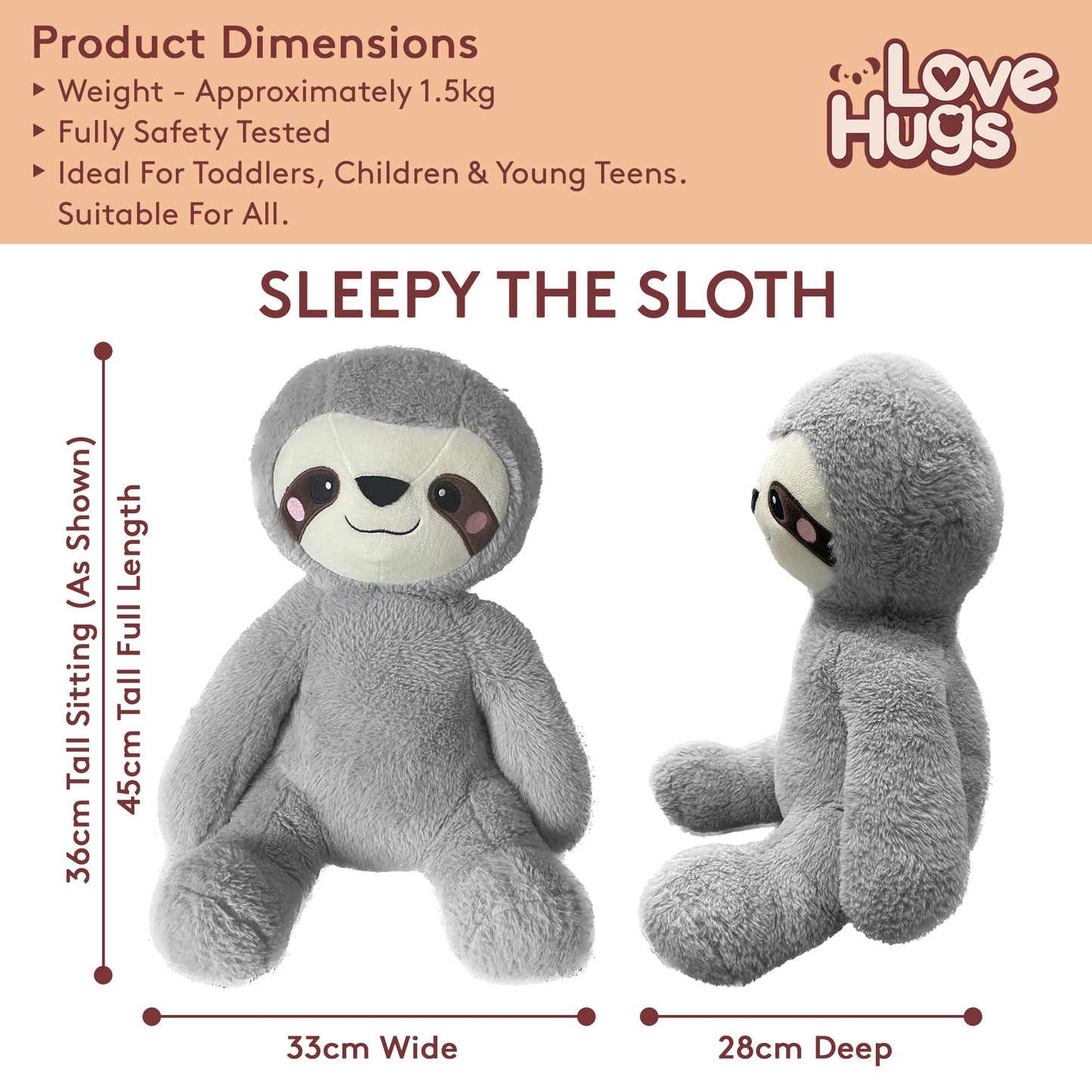 1.5kg Weighted Teddy For Anxiety - Sloth Weighted Stuffed Animal