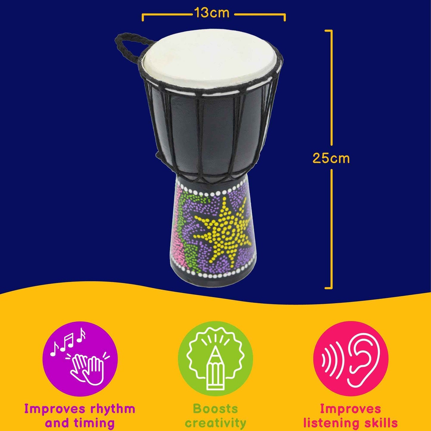 A-Star 5 inch Rope Tuned Painted Djembe