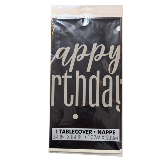 Black & Silver Happy Birthday Table Cover