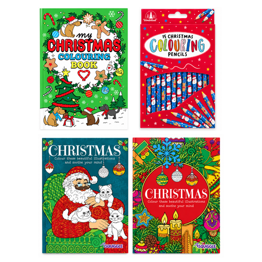 Squiggle Christmas Colouring Book Trio & Pencil Set