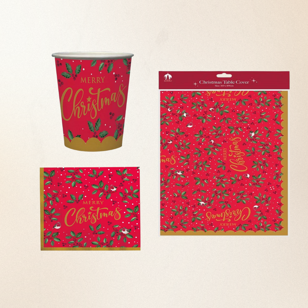 Christmas Table Pack - Napkins, Plates & Cups - For 16