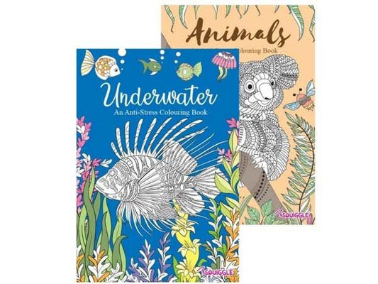 Squiggle Relaxing Colouring Books - Animals & Underwater Pk6