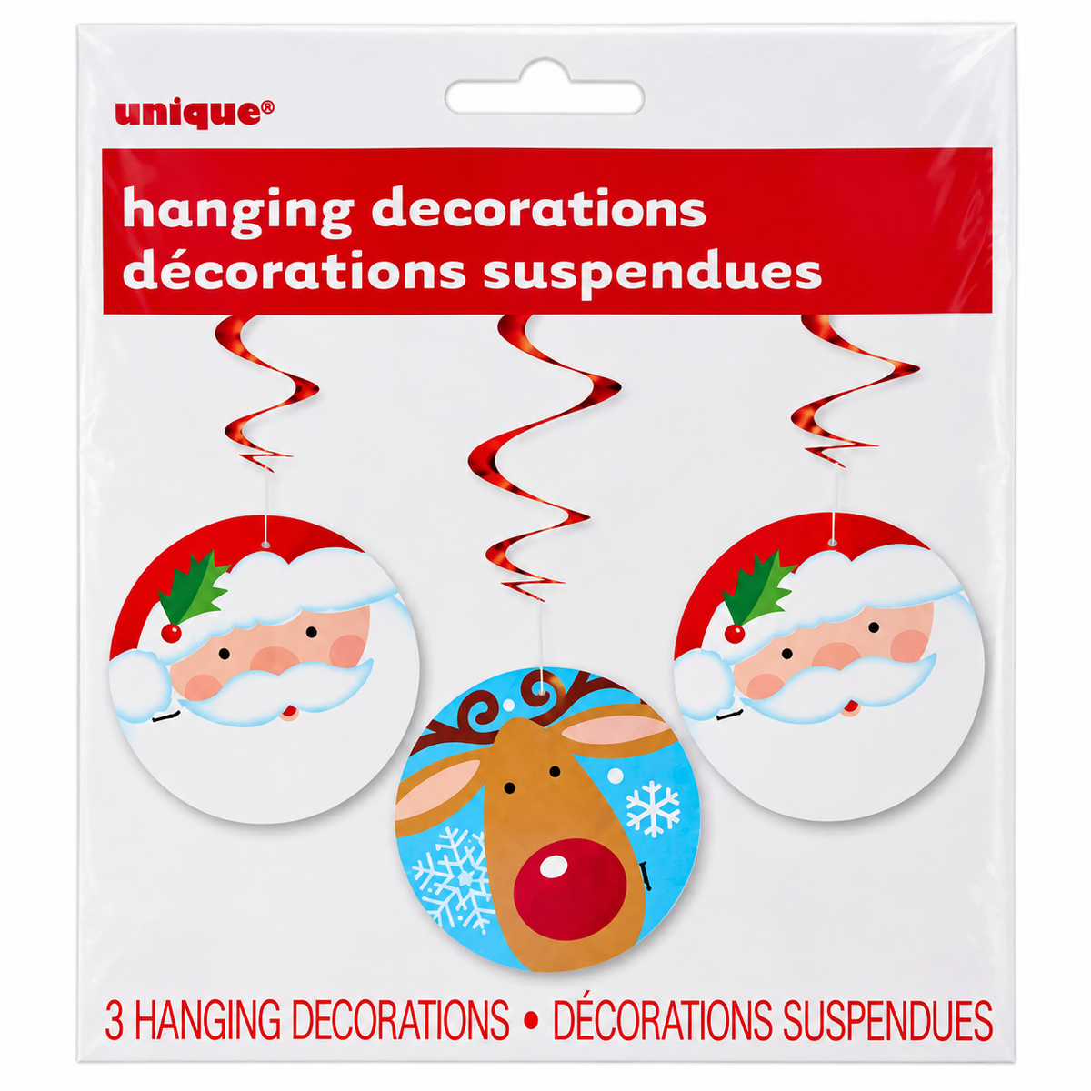 Santa & Rudolph Hanging Decorations Pk3