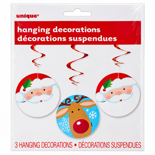 Santa & Rudolph Hanging Decorations Pk3