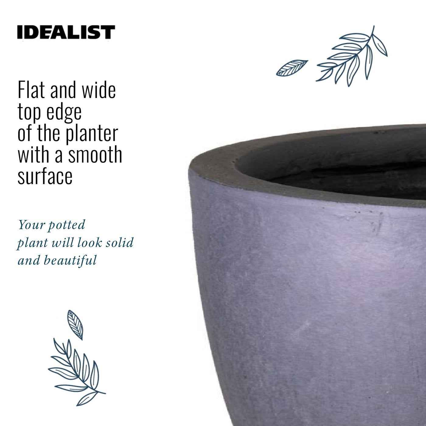 IDEALIST Lite 30cm Garden Planter | Washed Light Concrete Egg Round Planter | Contemporary Outdoor Plant Pot D30 H30 cm, 21L