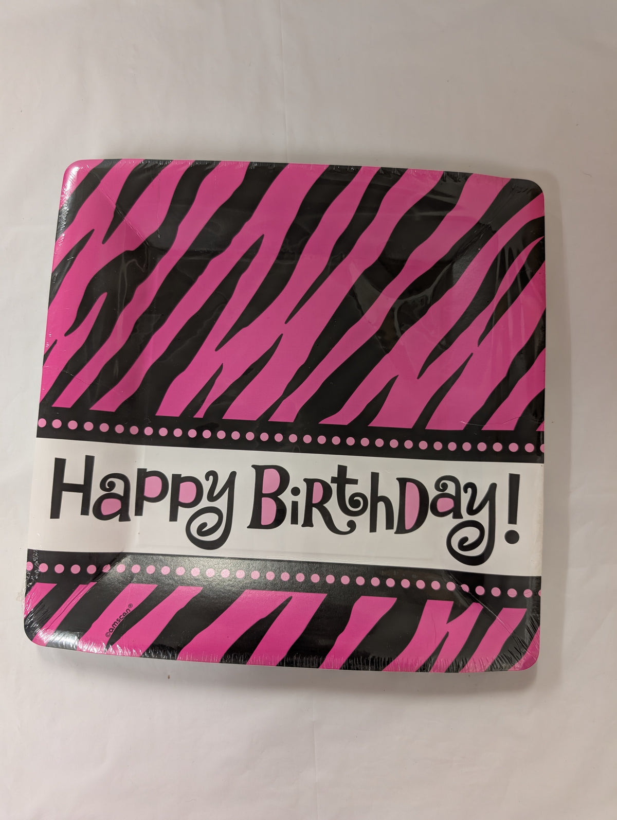 Happy Birthday Plates - Black & Pink Zebra Print
