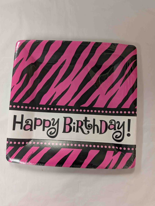 Happy Birthday Plates - Black & Pink Zebra Print
