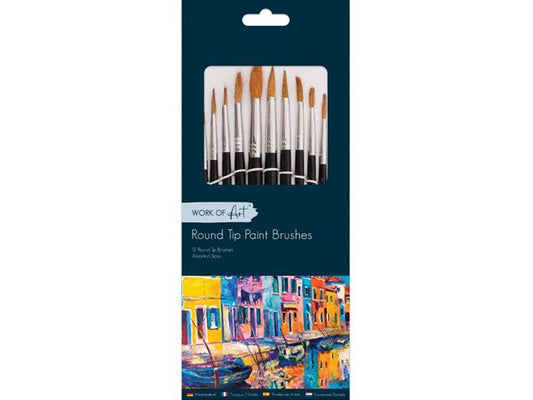 Work of Art - 12 Natural Round Tip Assorted Artist Paint Brushes