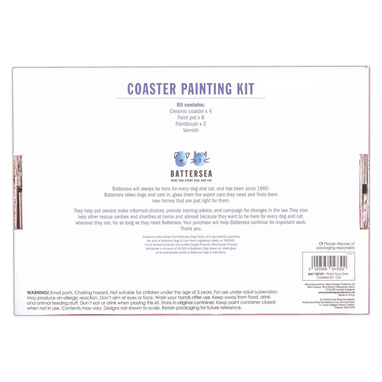 Battersea Paint Your Own Coaster Kit Cat, Painting Craft