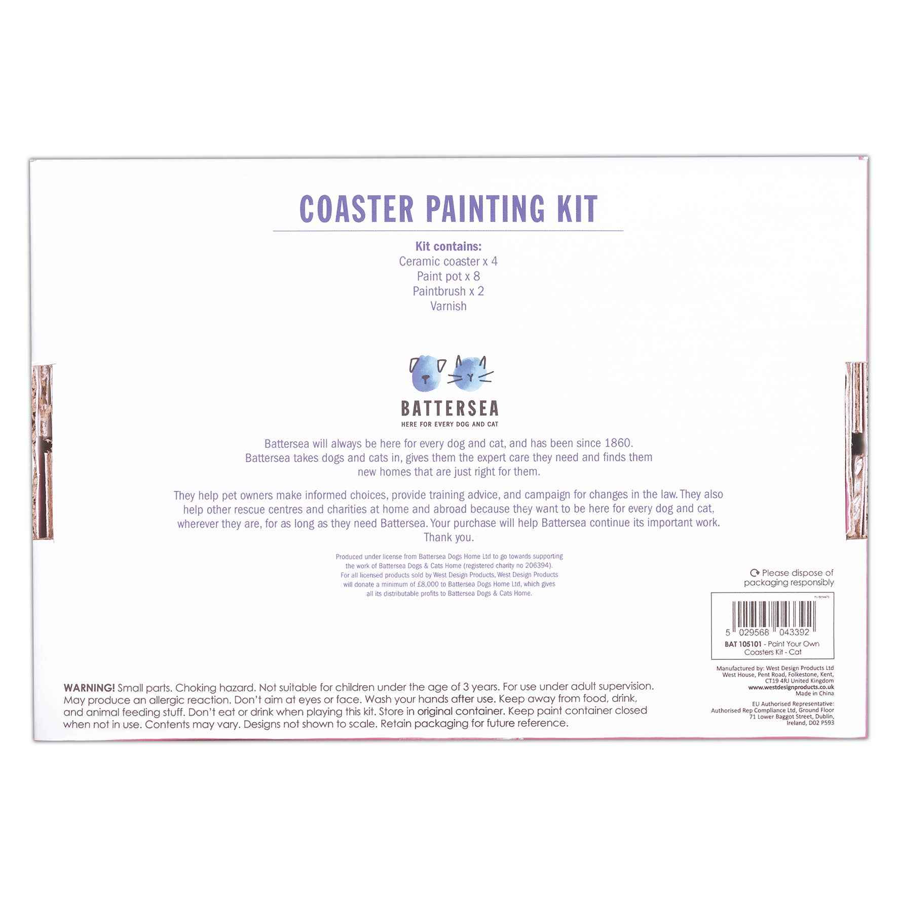 Battersea Paint Your Own Coaster Kit Cat, Painting Craft