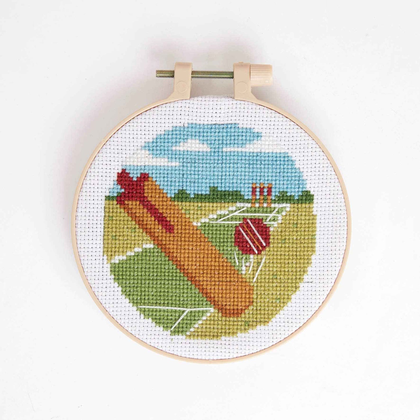 Simply Make Cross Stitch Kit, Cricket Match Design, 5"