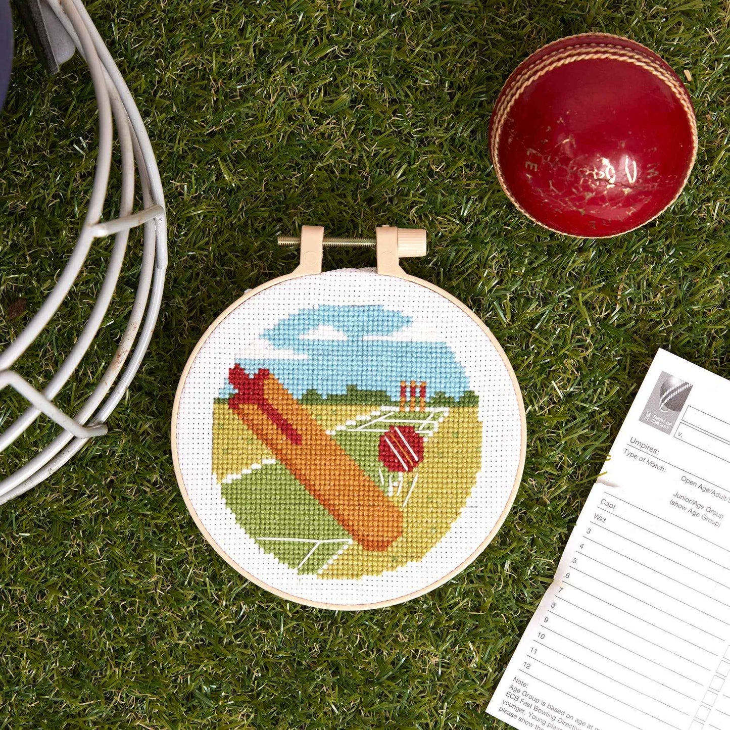 Simply Make Cross Stitch Kit, Cricket Match Design, 5"