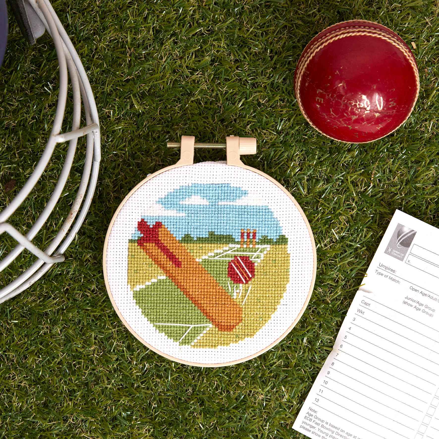 Simply Make Cross Stitch Kit, Cricket Match Design, 5"