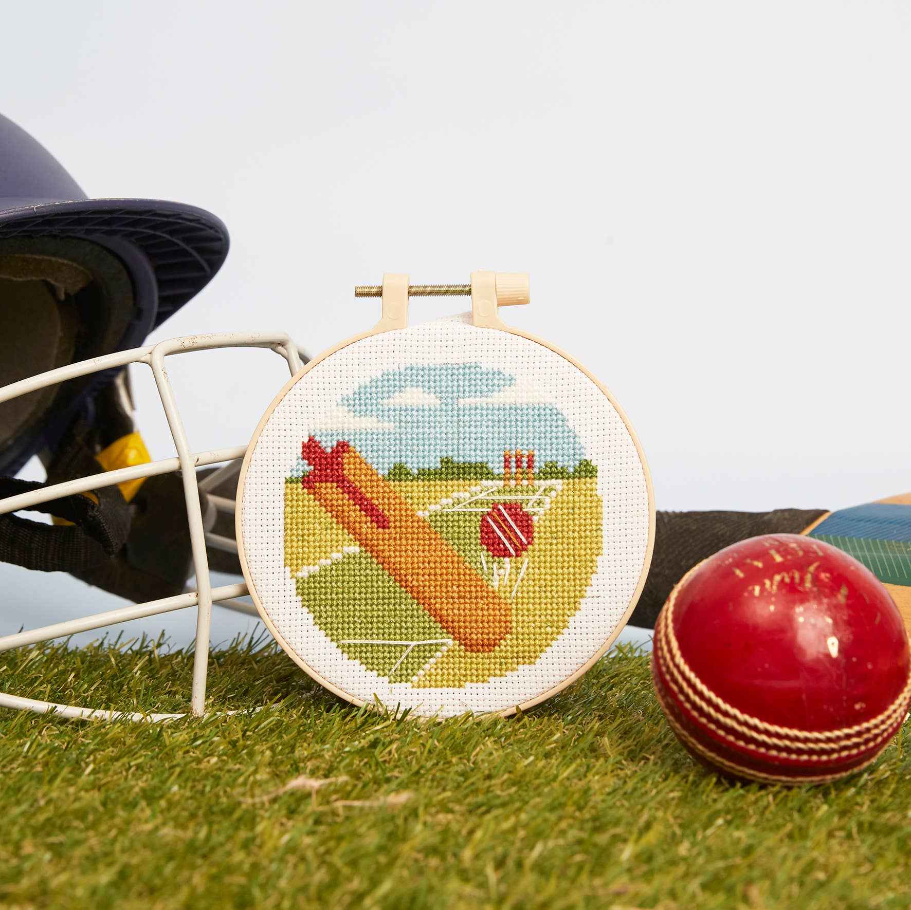Simply Make Cross Stitch Kit, Cricket Match Design, 5"