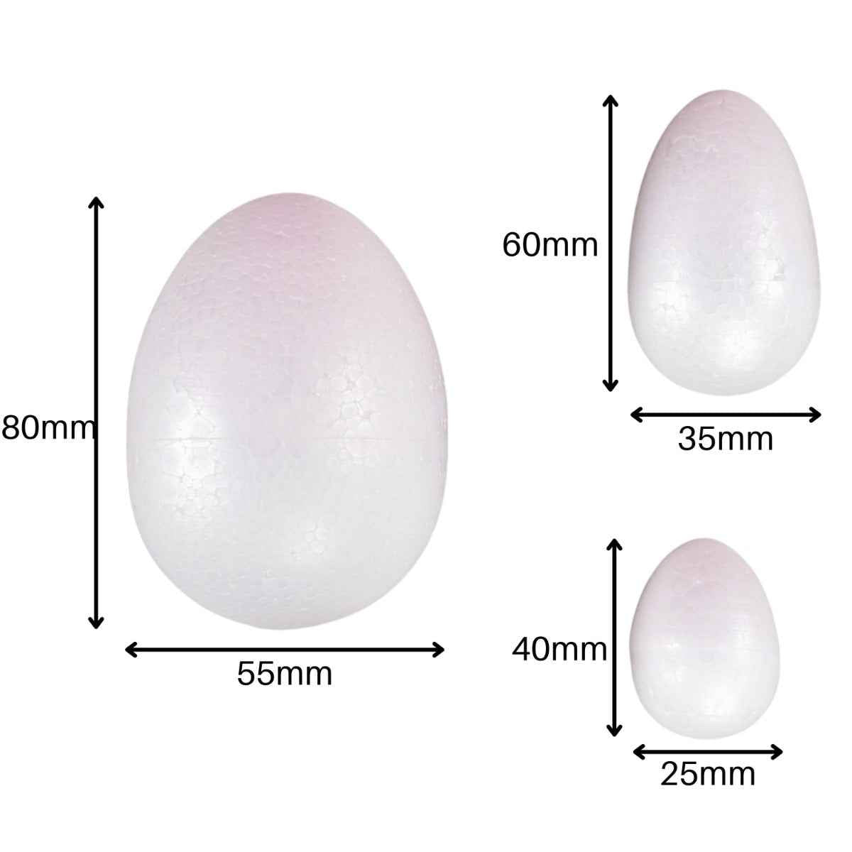 White Polystyrene Eggs Mix Sizes Pack of 30