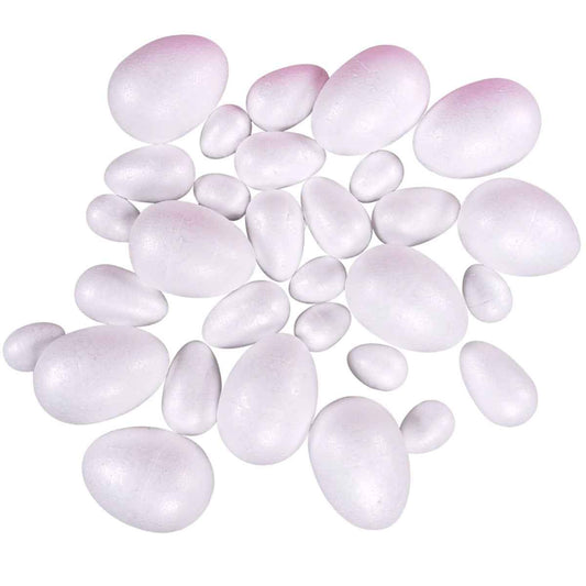White Polystyrene Eggs Mix Sizes Pack of 30
