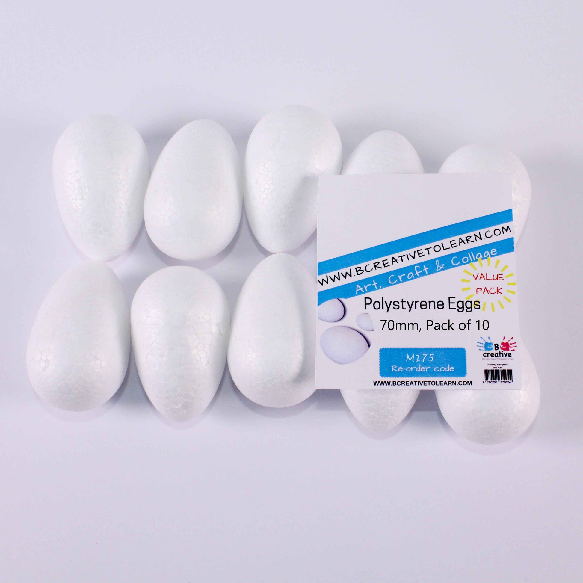 White Polystyrene Eggs 70mm Pack of 10